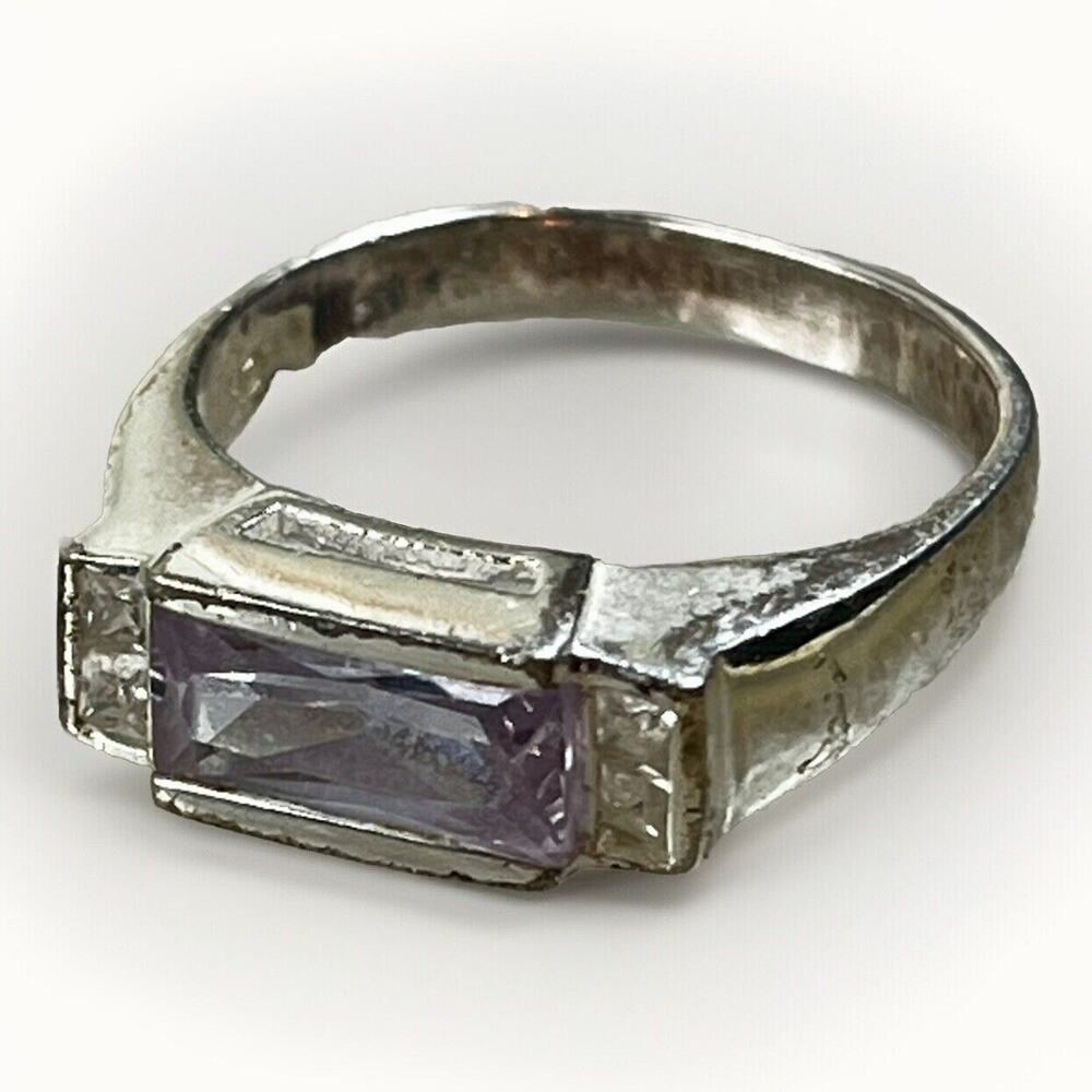 Vintage CW Sterling Silver Emerald Purple Amethyst & CZ Statement Ring 925 Sz 8